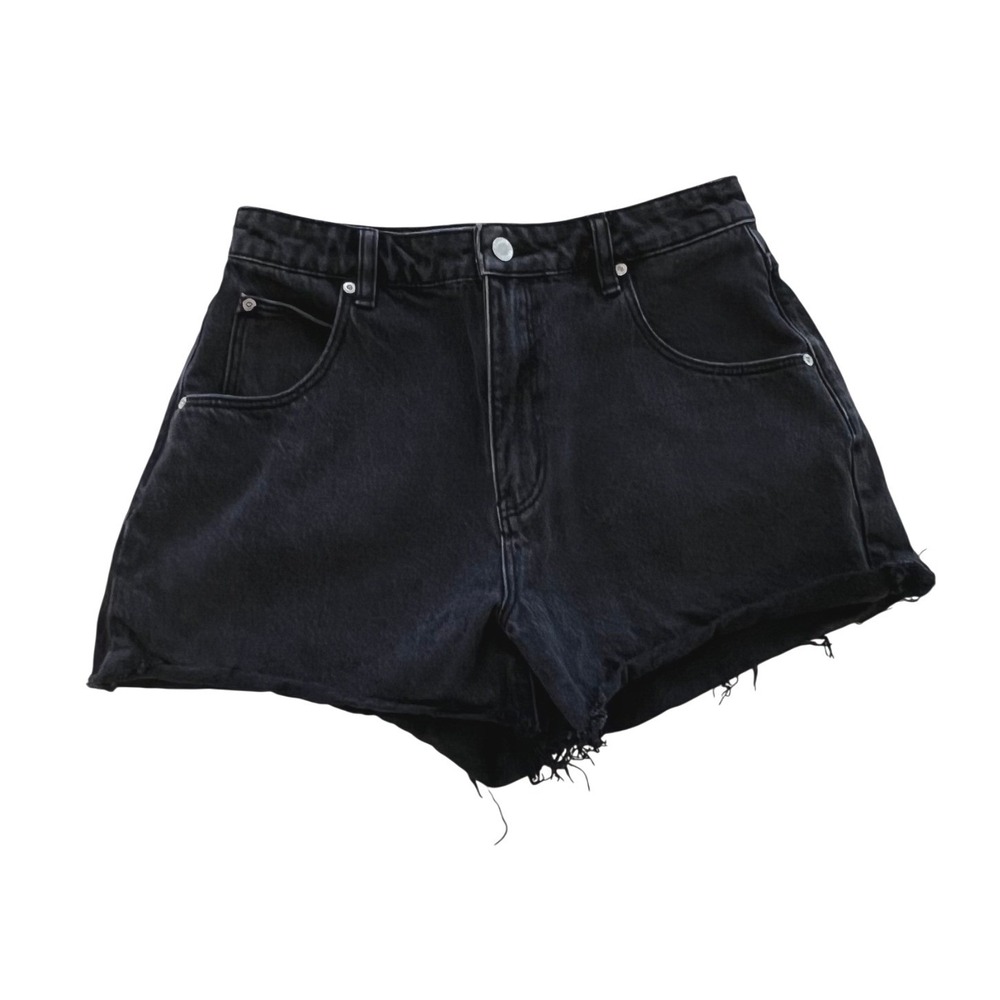 Rollas NWT Mirage High Rise Loose Fit Denim Shorts Washed Black Raw Hem 28 - Picture 1 of 10